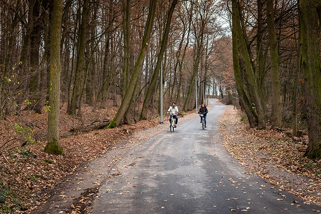 Naar Eko-Okna kun je via een verlicht fietspad komen